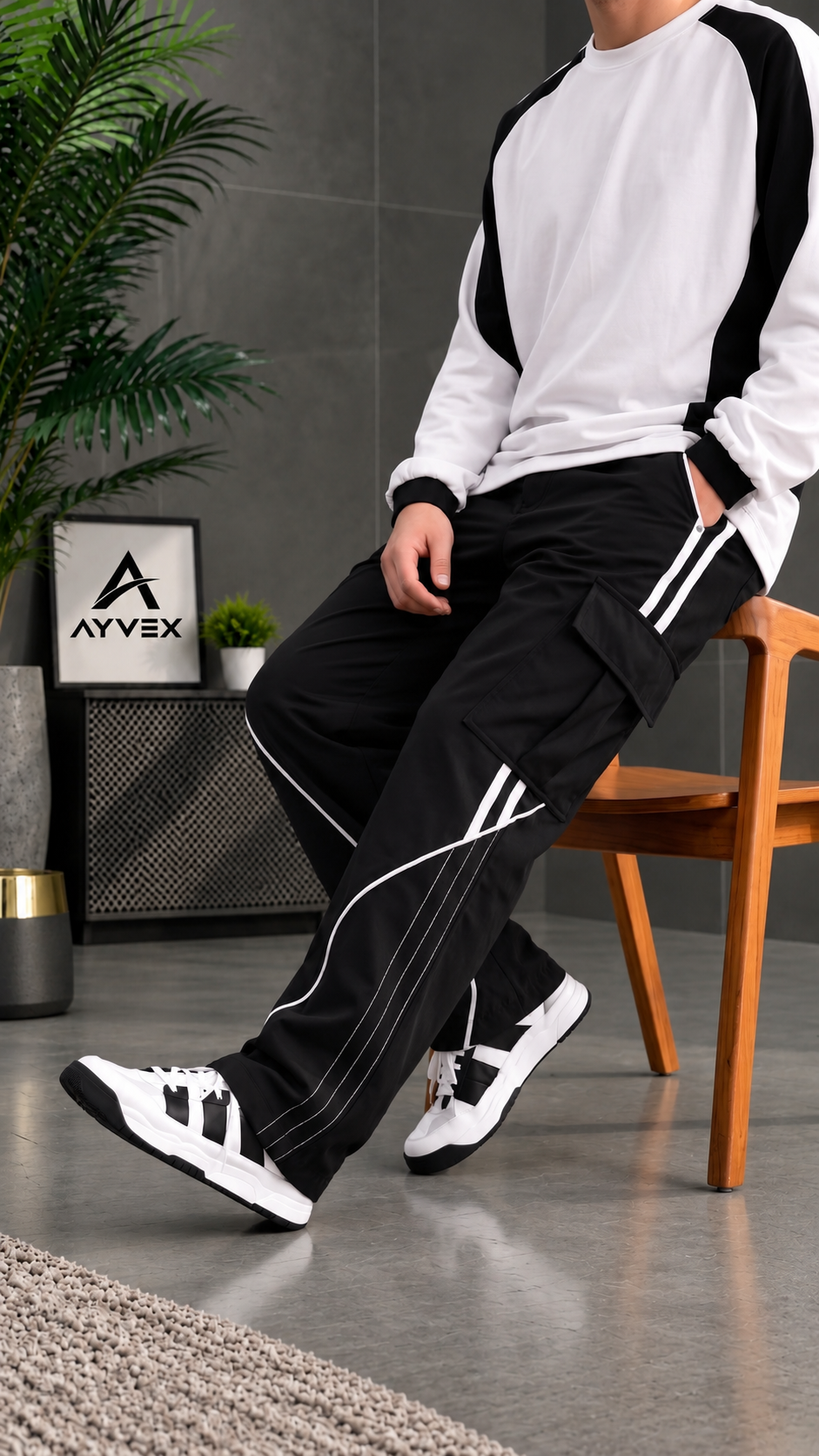 Ayvex Premium Black Stylish 3 Stripes Cargo Trouser