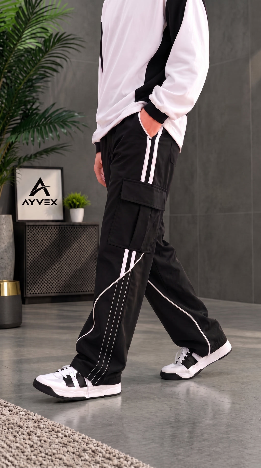 Ayvex Premium Black Stylish 3 Stripes Cargo Trouser