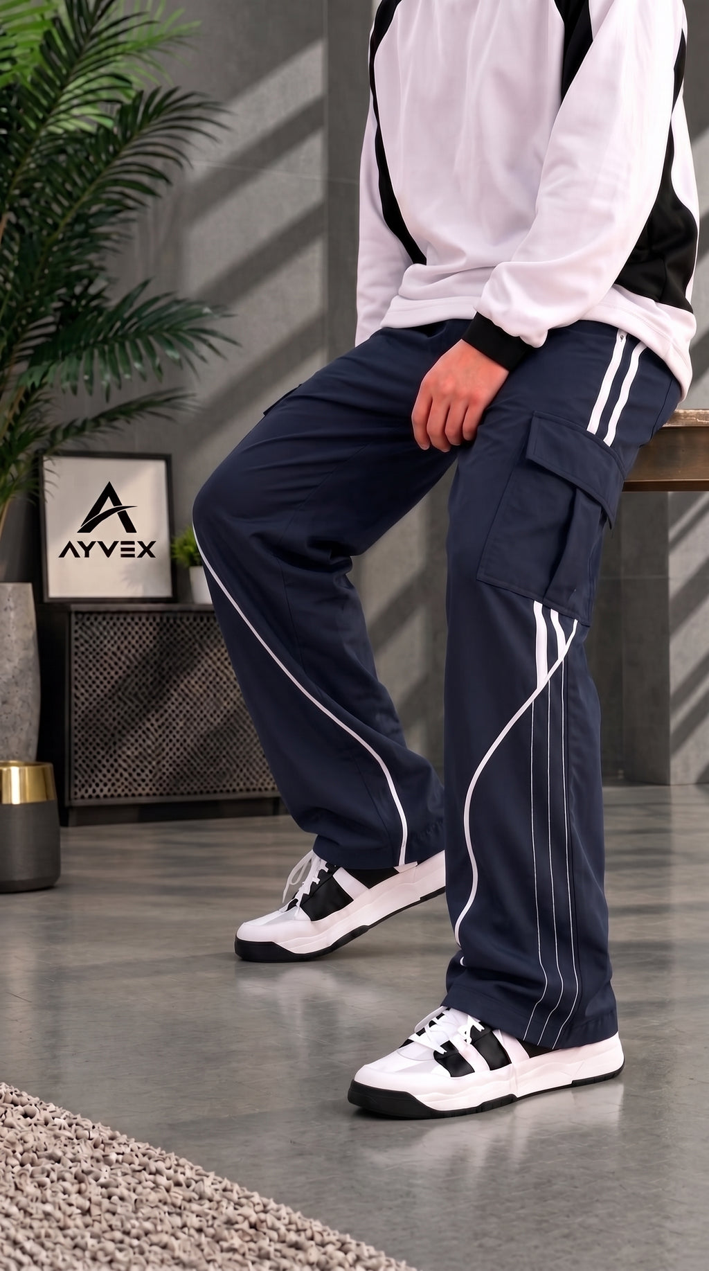 Ayvex Premium Navy Blue  Stylish 3 Stripes Cargo Trouser