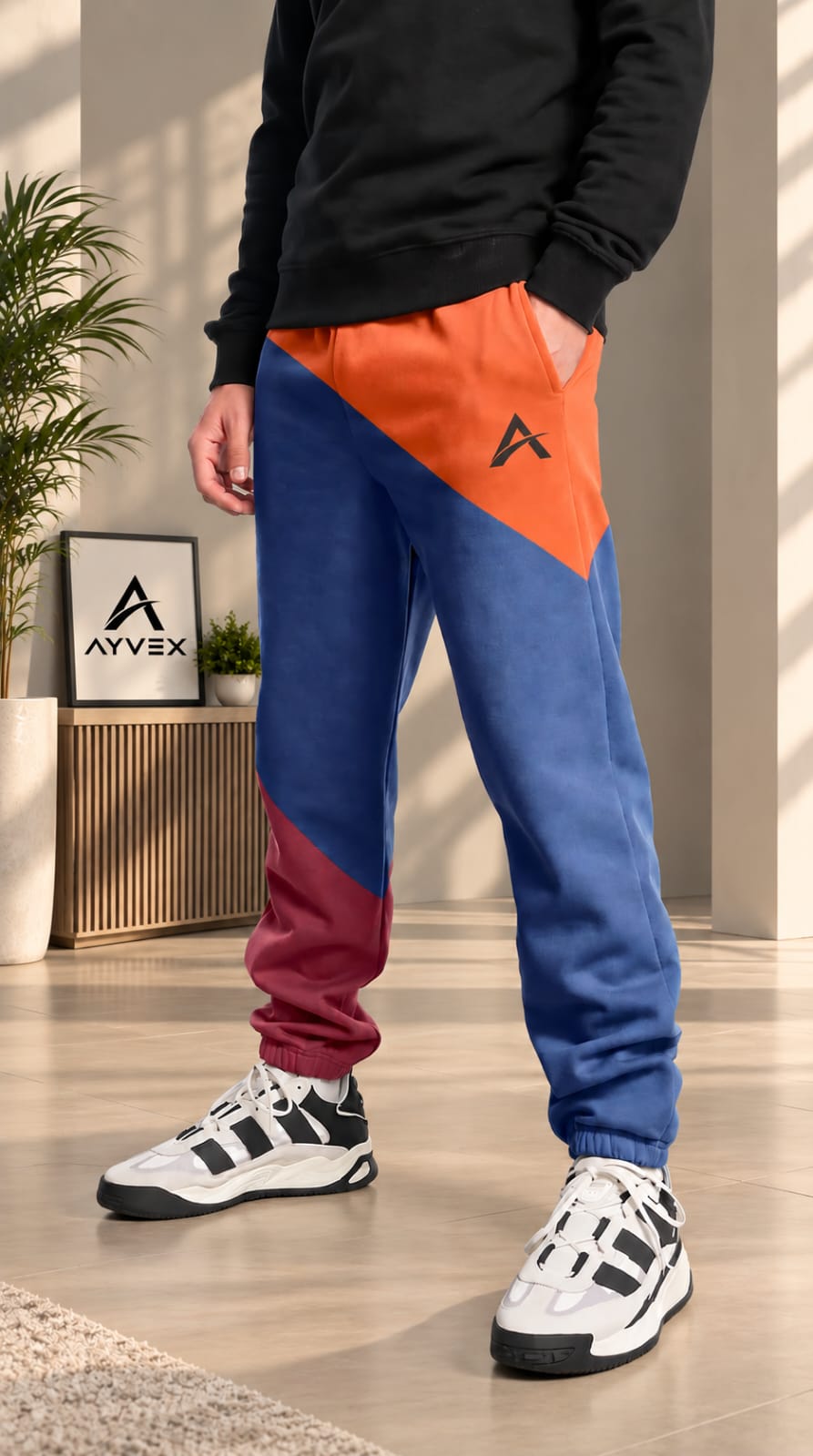 AYVEX Men's Premium Colorblock Jogger Trousers – Royal Ember