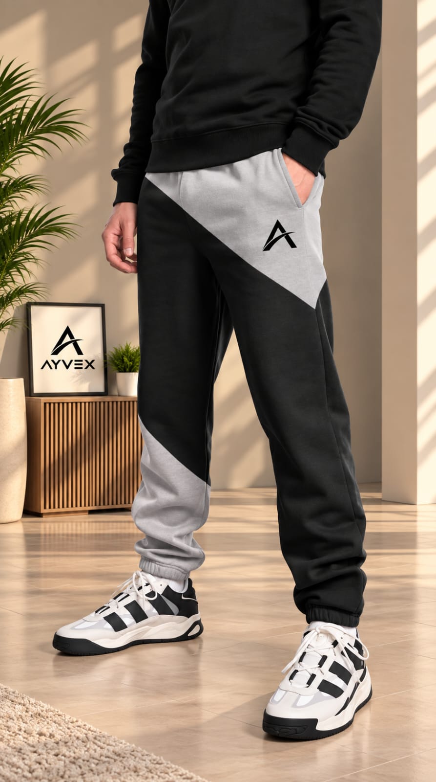 AYVEX Men's Premium Colorblock Joggers – Shadow Grey