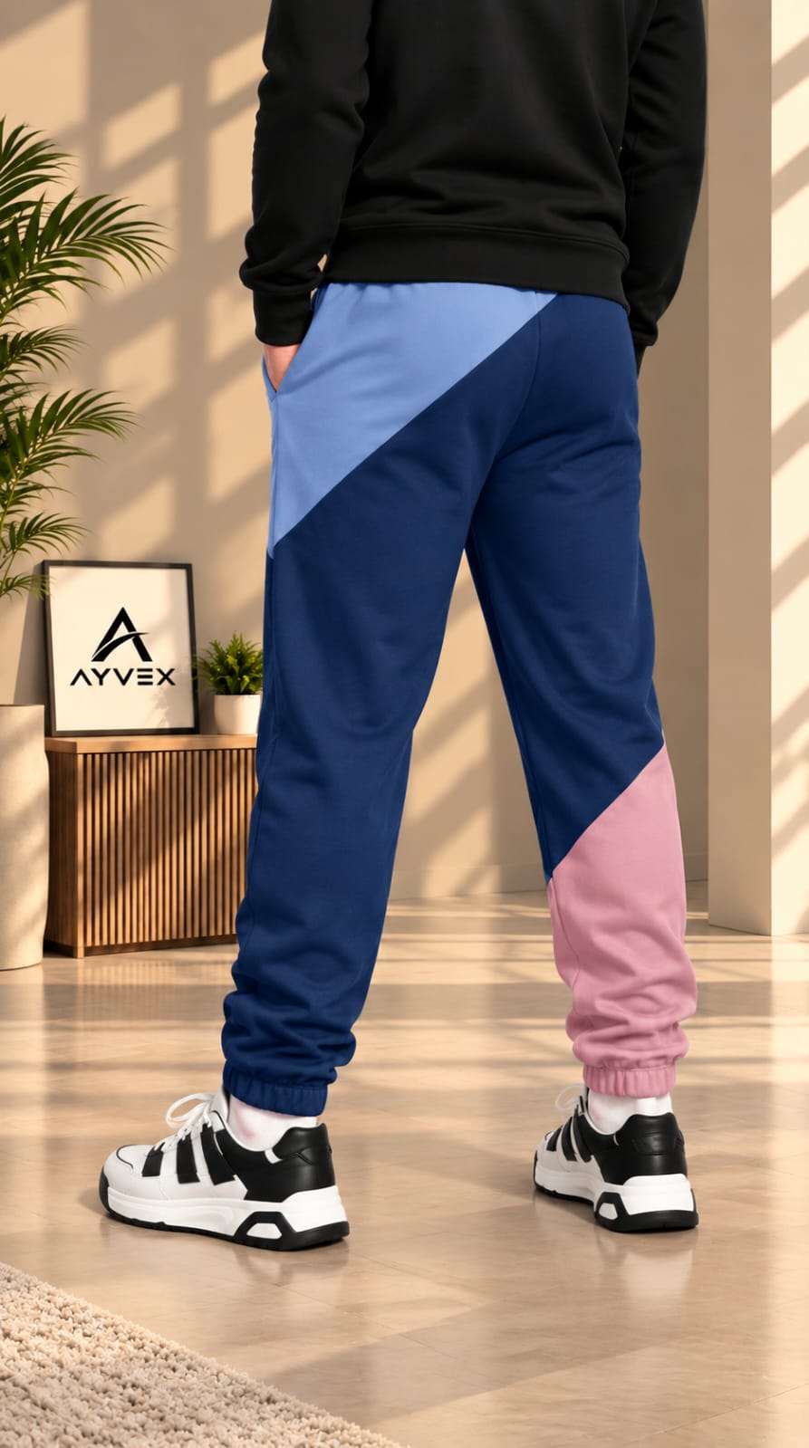 AYVEX Men's Premium Colorblock Jogger Trousers – Ocean Blush