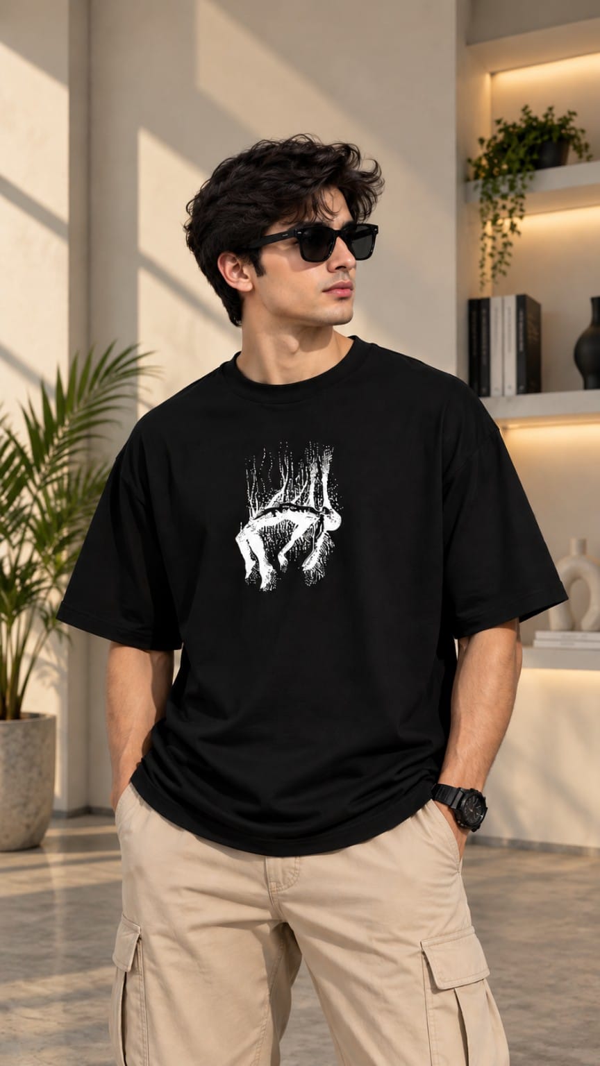 AYVEX Men's Graphic Oversized T-Shirt – Falling Figure Black