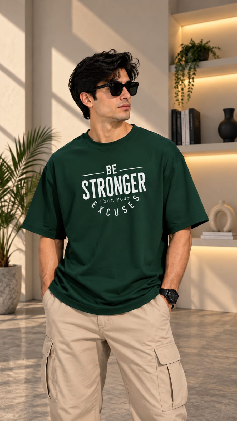 AYVEX Men's Oversized Graphic T-Shirt – Be Stronger Green