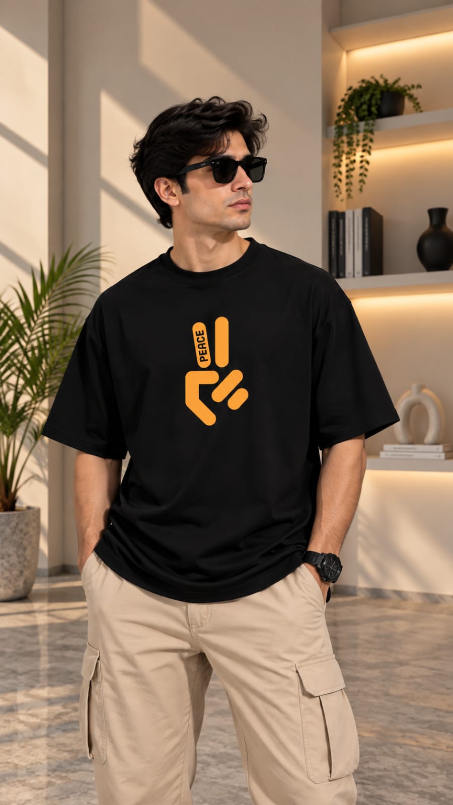 AYVEX Men's Oversized Graphic T-Shirt – Peace Black