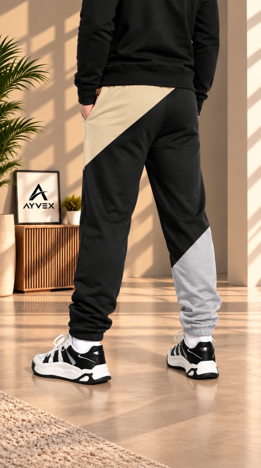 AYVEX Men's Premium Colorblock Jogger Trousers – Onyx Sand