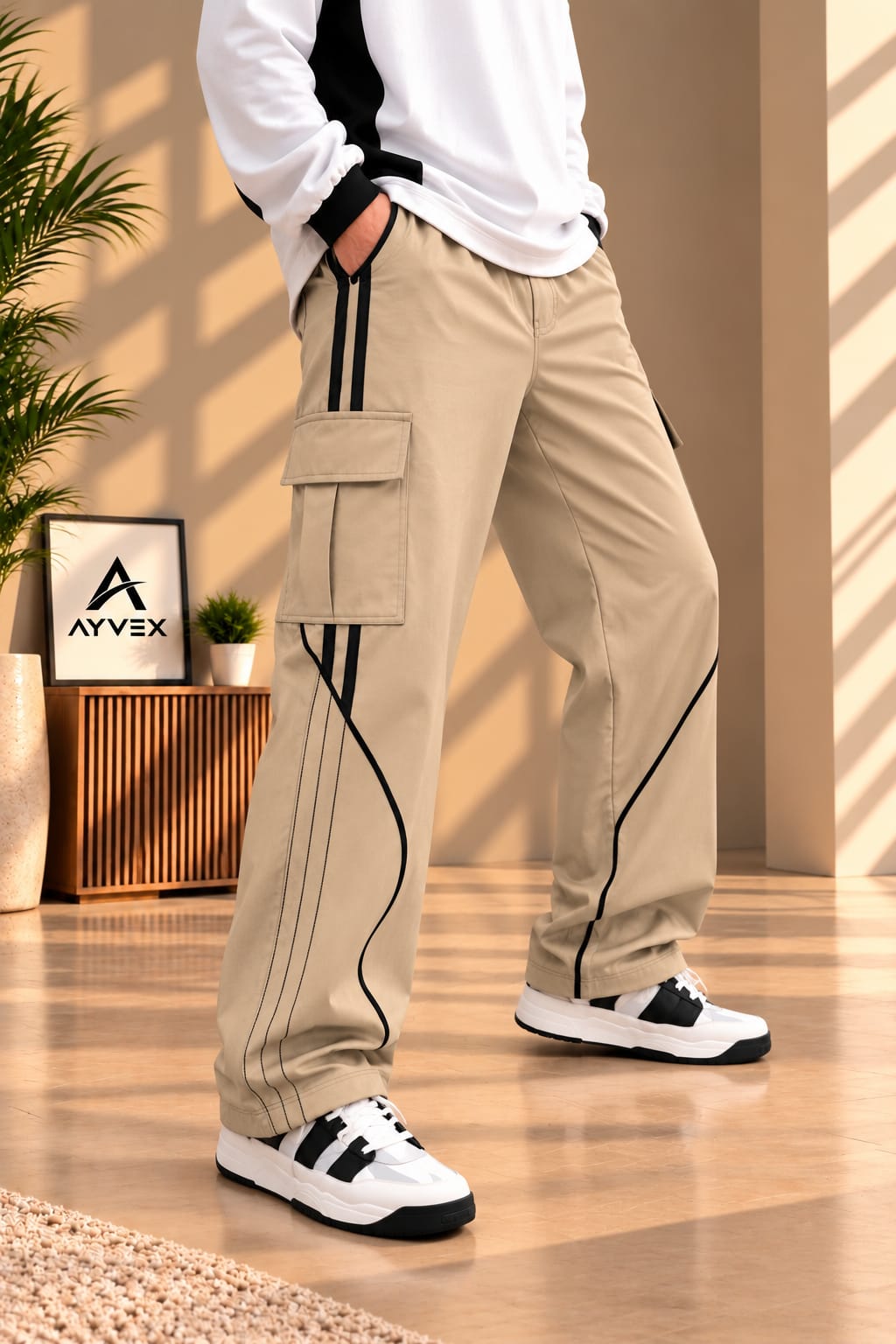 AYVEX Men's Premium Utility Cargo Trousers – Beige
